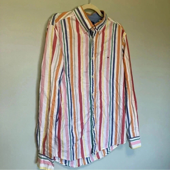 Tommy Hilfiger 100% cotton multicolor striped  button down shirt - Picture 2 of 6